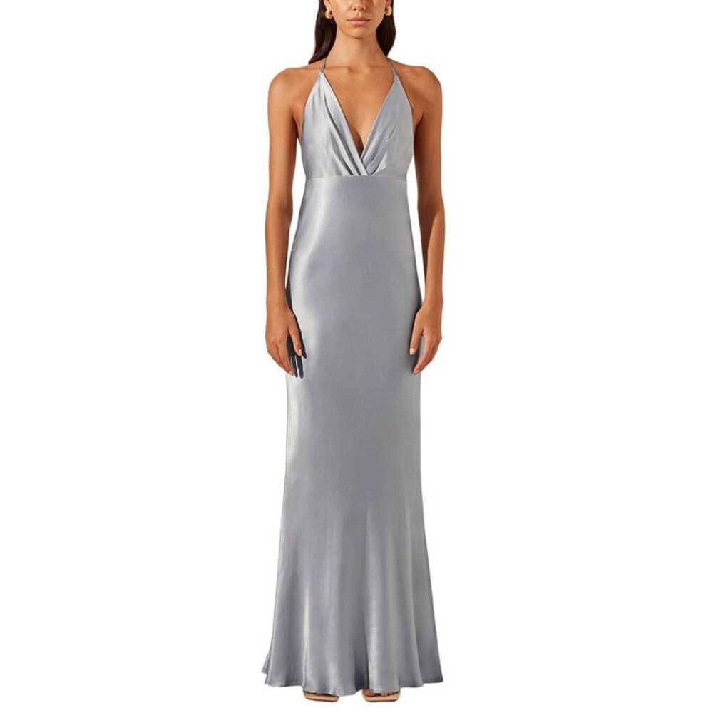 Shona Joy Womens  La Lune Plunged Open Back Halter Maxi Dress